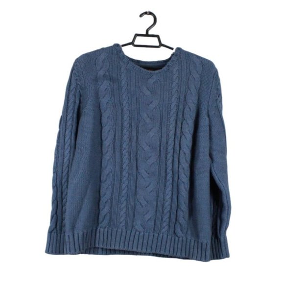 L.L. Bean Sweaters - LL Bean Double L Blue Cotton Mixed-Cable Crewneck Pullover Sweater 1X